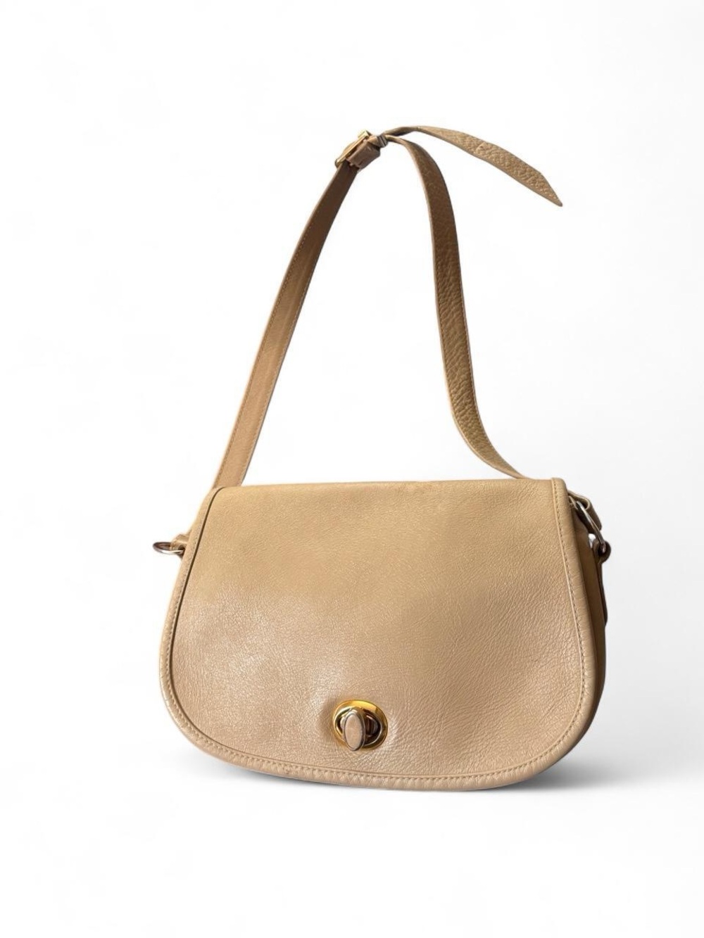 Classic Tan Leather Shoulder Bag with Gold Turn-Lock